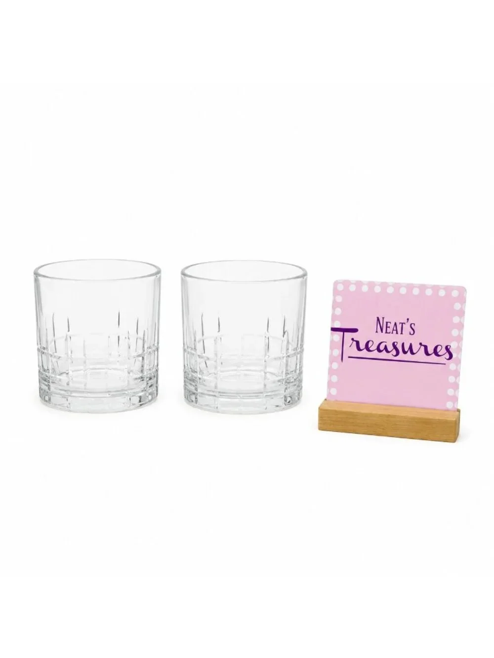 Anchor Hocking Clear MANCHESTER TARTAN Old Fashion Lowball Rock Glasses Set 2
